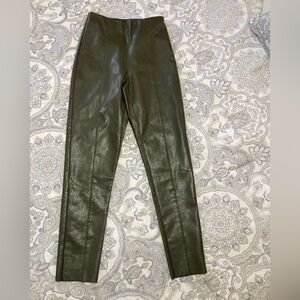 Hi-Rise Straight PANTS Olive green Faux Leather Trouser Emory Park​​​ Size Small